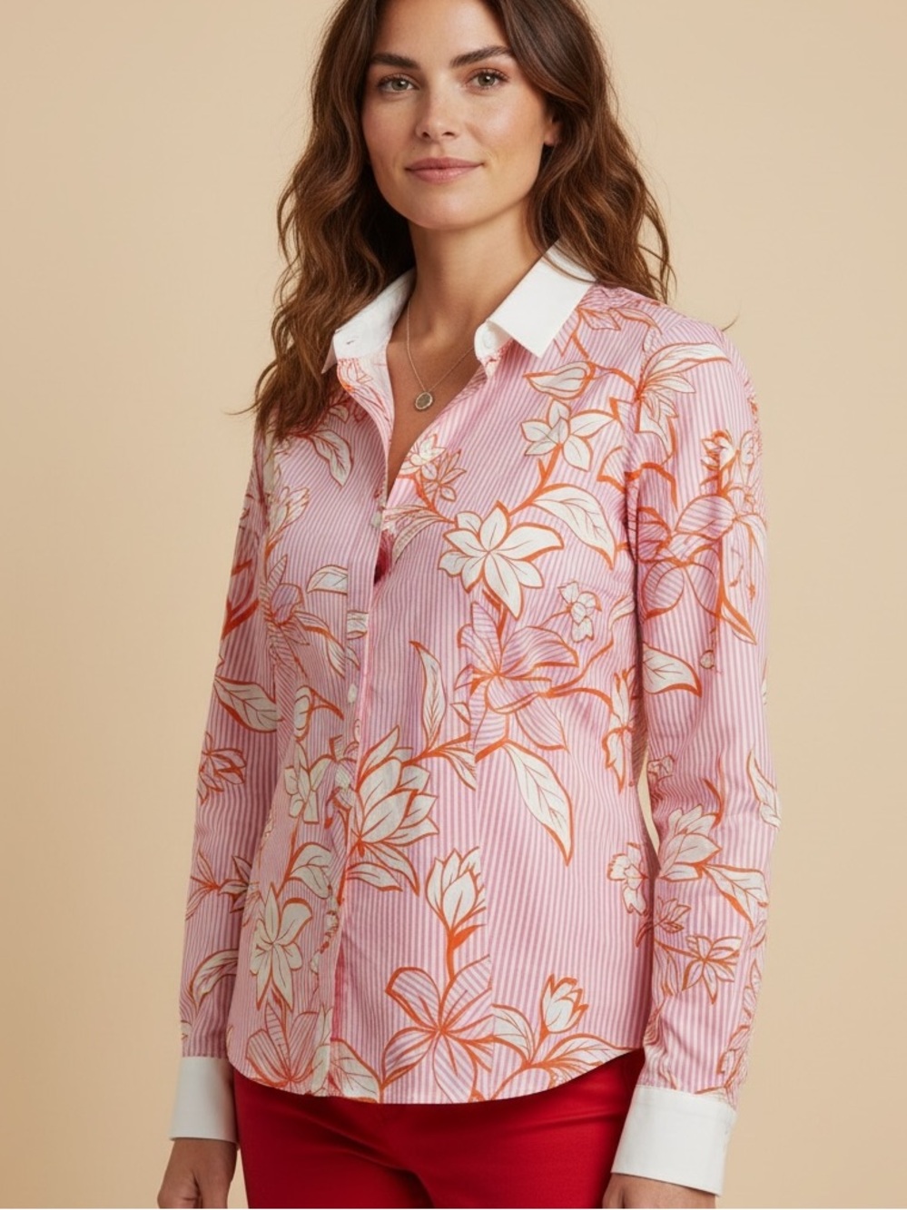 Talbots Floral Stripe Button-Down Shirt
